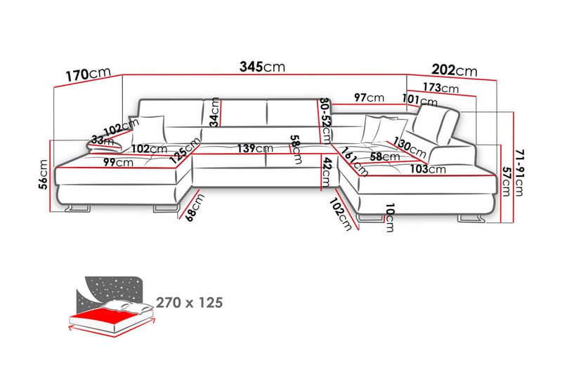 Oertel 8-sits Bäddsoffa - Grå - Möbler - Soffa - Bäddsoffa - Bäddsoffa divan