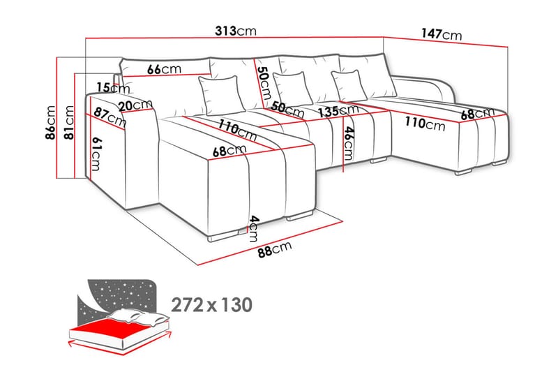 Picazo 8-sits Bäddsoffa Höger - Brun - Möbler - Soffa - Bäddsoffa - Bäddsoffa divan