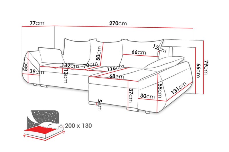 Roestorp 8-sits Bäddsoffa Höger - Grå - Möbler - Soffa - Bäddsoffa - Bäddsoffa divan