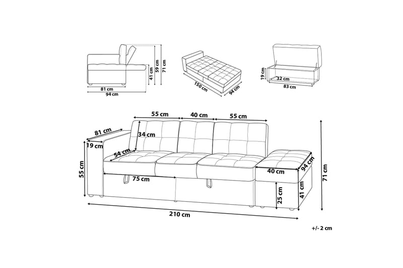 Bäddsoffa Falster 210 cm - Grå - Möbler - Soffa - Bäddsoffa - 3 sits bäddsoffa