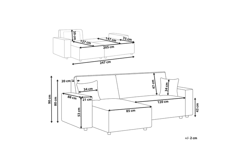 Dyshawn Hörnbäddsoffa 2-sits - Vit/Svart - Möbler - Soffa - Bäddsoffa - Hörnbäddsoffa