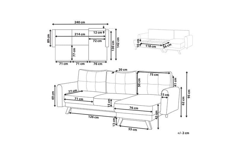 Faustin Hörnbäddsoffa 3-sits - Vit/Ljust trä - Möbler - Soffa - Bäddsoffa - Hörnbäddsoffa