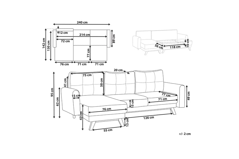 Faustin Hörnbäddsoffa 3-sits - Vit/Ljust trä - Möbler - Soffa - Bäddsoffa - Hörnbäddsoffa