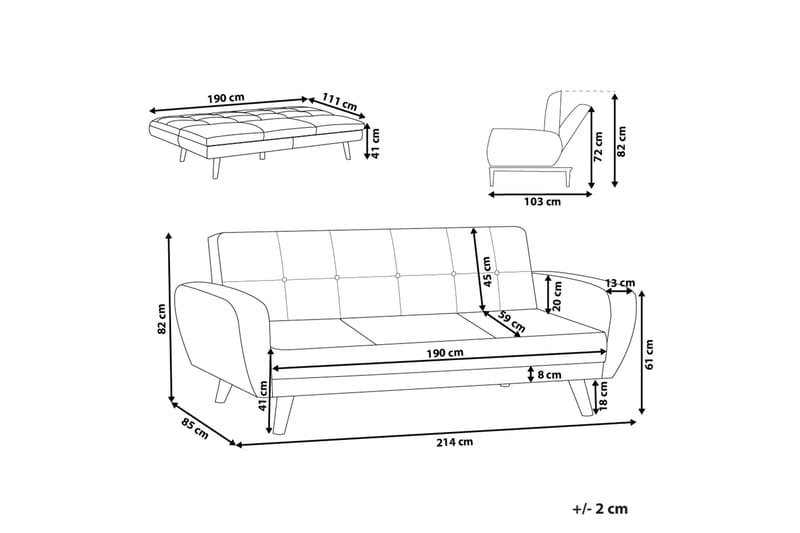 Feliks Bäddsoffa 3-sits - Grön/Ljust trä - Möbler - Soffa - Bäddsoffa - 3 sits bäddsoffa