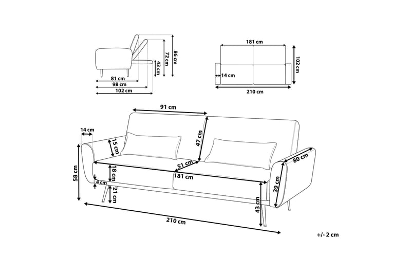 Filia Bäddsoffa 3-sits - Blå/Koppar - Möbler - Soffa - Bäddsoffa - 3 sits bäddsoffa