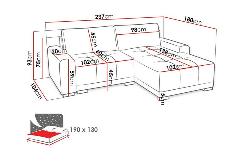 2-sits Hörnbäddsoffa Denegal - Möbler - Soffa - Bäddsoffa - Hörnbäddsoffa