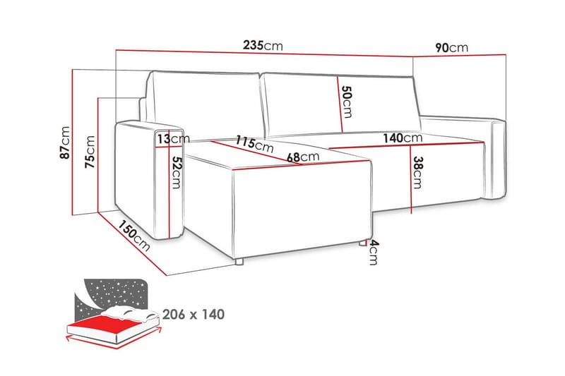 3-sits Hörnbäddsoffa Bandon - Blå - Möbler - Soffa - Bäddsoffa - Hörnbäddsoffa