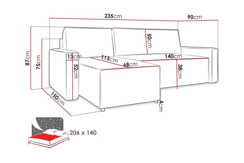 3-sits Hörnbäddsoffa Bandon - Grå - Möbler - Soffa - Bäddsoffa - Hörnbäddsoffa