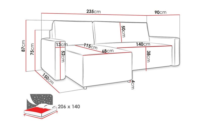 3-sits Hörnbäddsoffa Bandon - Möbler - Soffa - Bäddsoffa - Hörnbäddsoffa