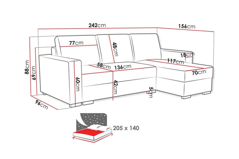 3-sits Hörnbäddsoffa Denegal - Blå - Möbler - Soffa - Bäddsoffa - Hörnbäddsoffa