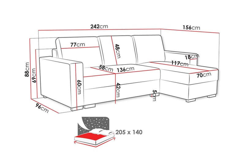 3-sits Hörnbäddsoffa Denegal - Cream - Möbler - Soffa - Bäddsoffa - Hörnbäddsoffa