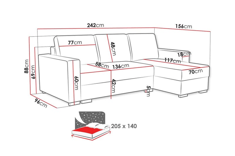 3-sits Hörnbäddsoffa Denegal - Ljusbrun - Möbler - Soffa - Bäddsoffa - Hörnbäddsoffa