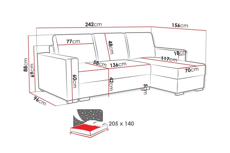 3-sits Hörnbäddsoffa Denegal - Mörkgrå - Möbler - Soffa - Bäddsoffa - Hörnbäddsoffa