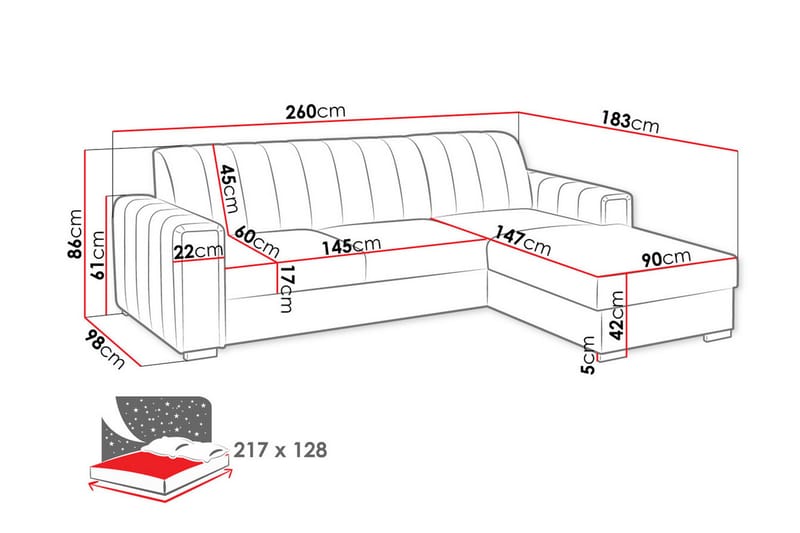 3-sits Hörnbäddsoffa Denegal - Möbler - Soffa - Bäddsoffa - Hörnbäddsoffa