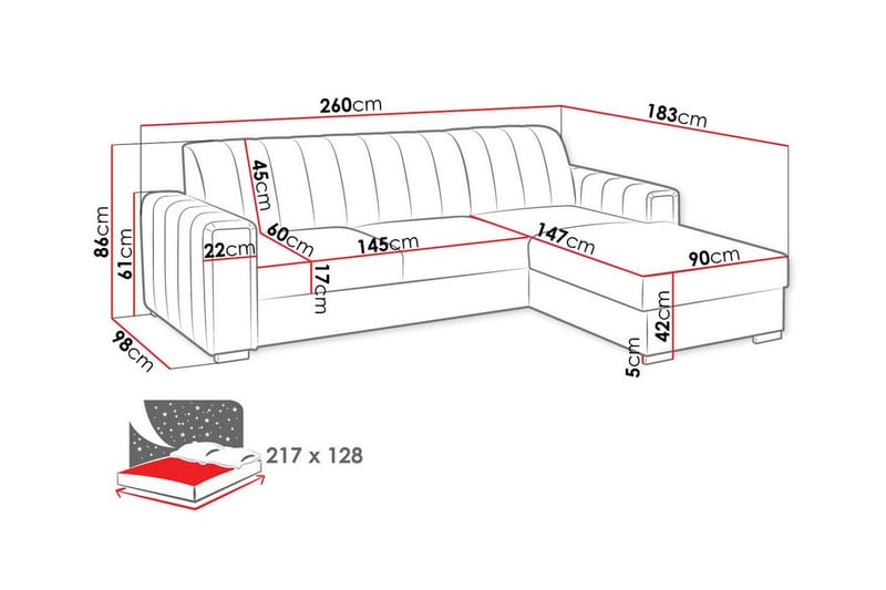 3-sits Hörnbäddsoffa Denegal - Möbler - Soffa - Bäddsoffa - Hörnbäddsoffa