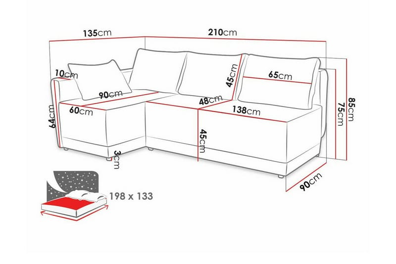 3-sits Hörnbäddsoffa Denegal - Möbler - Soffa - Bäddsoffa - Hörnbäddsoffa