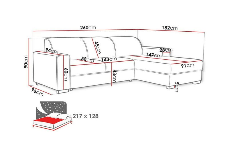 3-sits Hörnbäddsoffa Denegal - Möbler - Soffa - Bäddsoffa - Hörnbäddsoffa