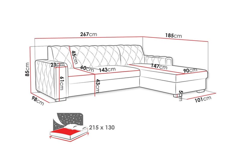 3-sits Hörnbäddsoffa Denegal - Möbler - Soffa - Bäddsoffa - Hörnbäddsoffa