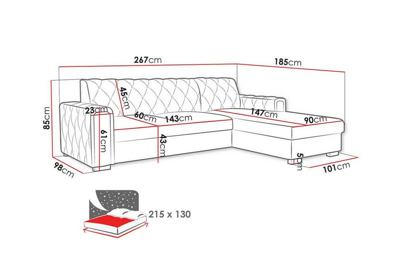 3-sits Hörnbäddsoffa Denegal - Möbler - Soffa - Bäddsoffa - Hörnbäddsoffa