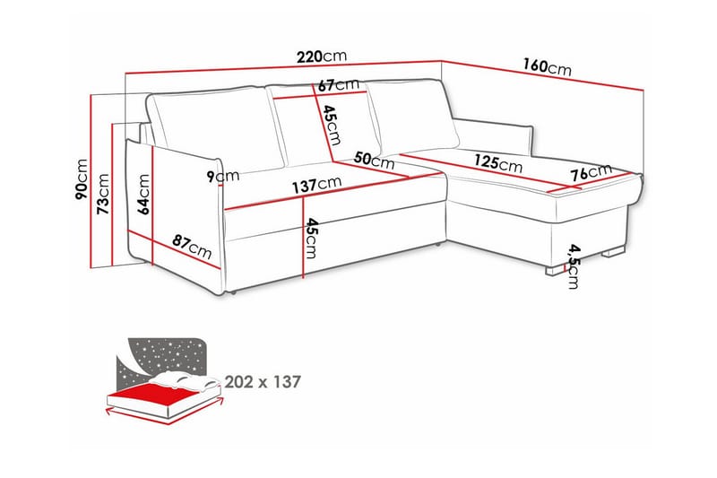 3-sits Hörnbäddsoffa Denegal - Möbler - Soffa - Bäddsoffa - Hörnbäddsoffa