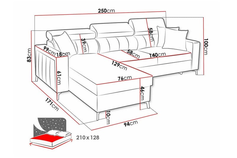 3-sits Hörnbäddsoffa Galbally - Möbler - Soffa - Bäddsoffa - Hörnbäddsoffa