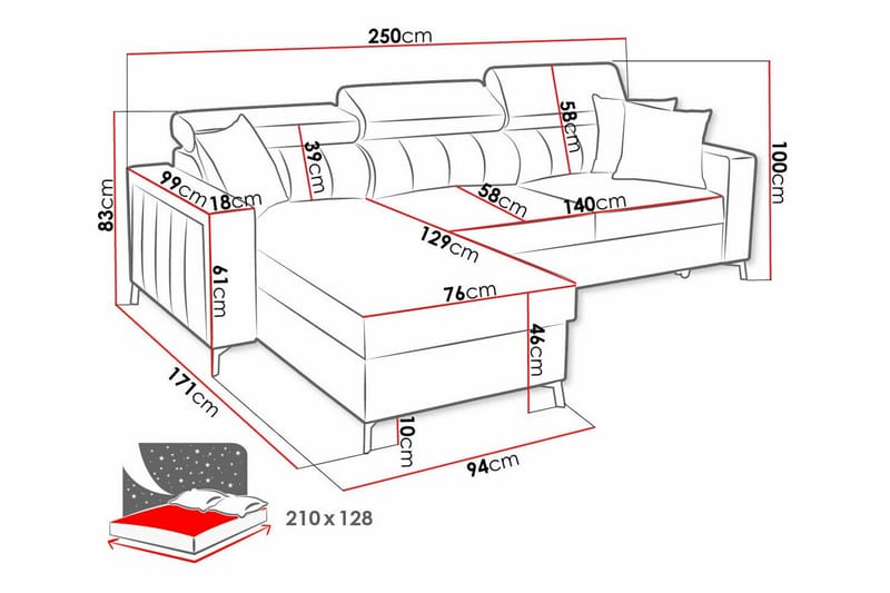 3-sits Hörnbäddsoffa Galbally - Möbler - Soffa - Bäddsoffa - Hörnbäddsoffa