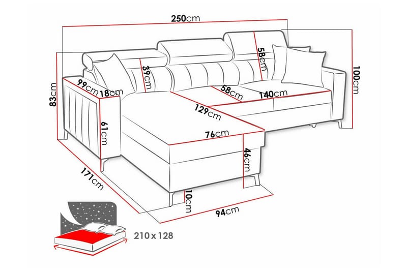 3-sits Hörnbäddsoffa Galbally - Möbler - Soffa - Bäddsoffa - Hörnbäddsoffa