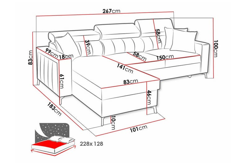 3-sits Hörnbäddsoffa Galbally - Möbler - Soffa - Bäddsoffa - Hörnbäddsoffa