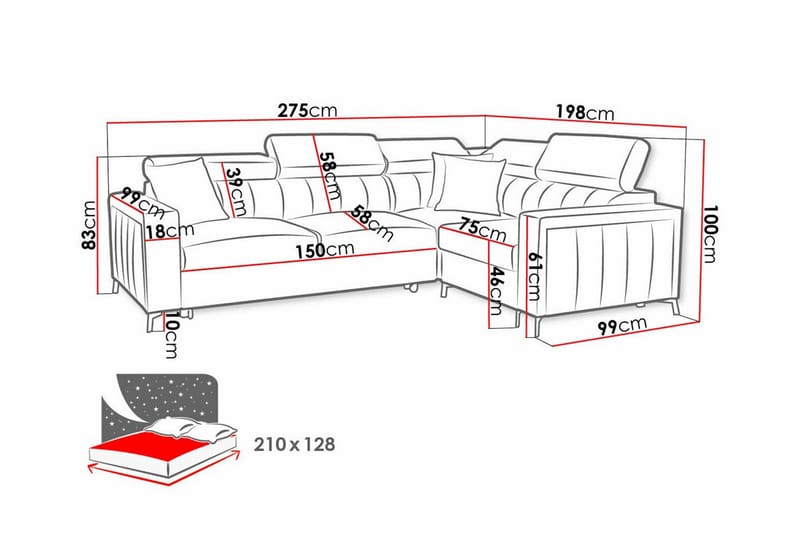 3-sits Hörnbäddsoffa Galbally - Möbler - Soffa - Bäddsoffa - Hörnbäddsoffa