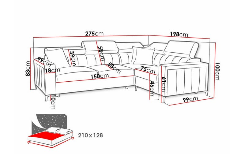 3-sits Hörnbäddsoffa Galbally - Möbler - Soffa - Bäddsoffa - Hörnbäddsoffa