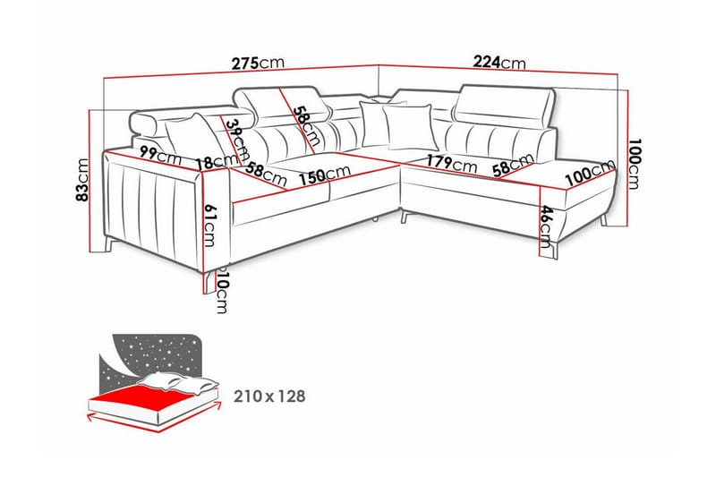 3-sits Hörnbäddsoffa Galbally - Möbler - Soffa - Bäddsoffa - Hörnbäddsoffa