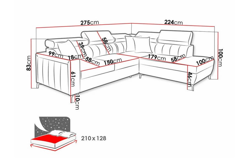 3-sits Hörnbäddsoffa Galbally - Möbler - Soffa - Bäddsoffa - Hörnbäddsoffa