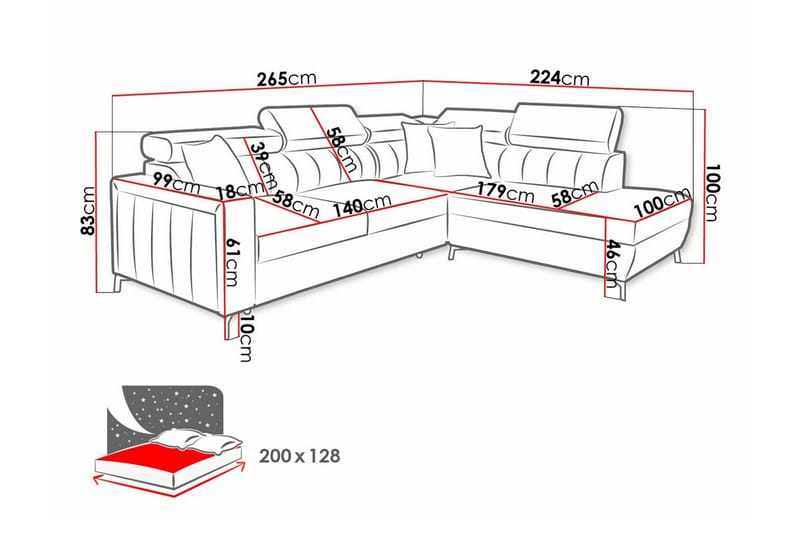 3-sits Hörnbäddsoffa Galbally - Möbler - Soffa - Bäddsoffa - Hörnbäddsoffa