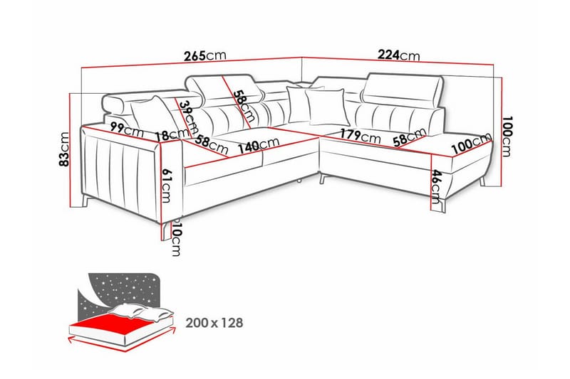 3-sits Hörnbäddsoffa Galbally - Möbler - Soffa - Bäddsoffa - Hörnbäddsoffa