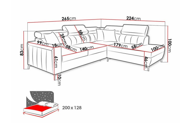 3-sits Hörnbäddsoffa Galbally - Möbler - Soffa - Bäddsoffa - Hörnbäddsoffa