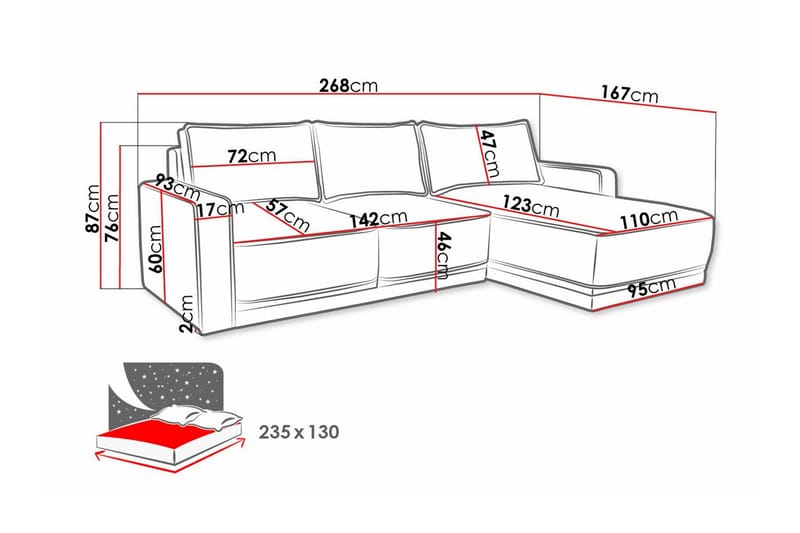 3-sits Hörnbäddsoffa Kintore - Rosa - Möbler - Soffa - Bäddsoffa - Hörnbäddsoffa