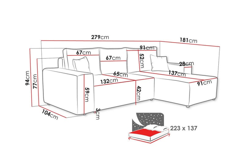 3-sits Hörnbäddsoffa Knocklong - Blå - Möbler - Soffa - Bäddsoffa - Hörnbäddsoffa