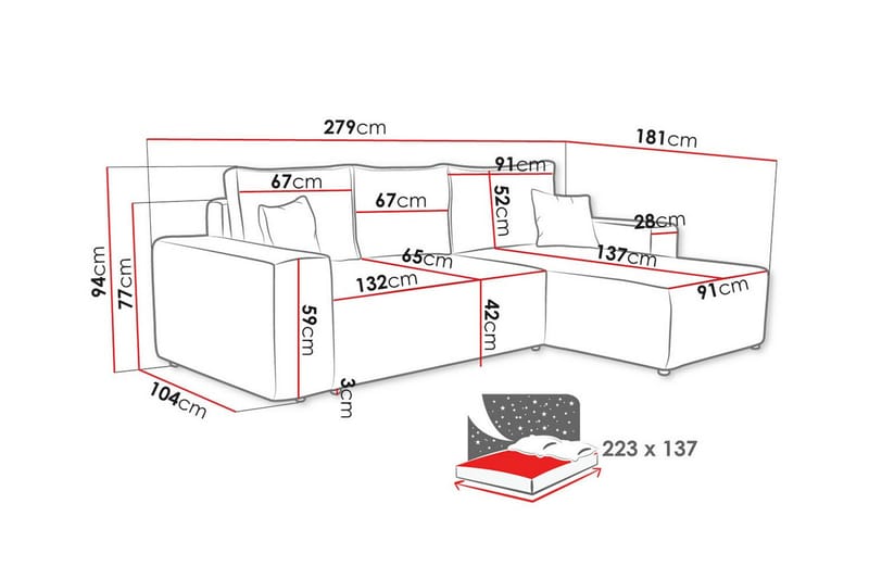 3-sits Hörnbäddsoffa Knocklong - Blå - Möbler - Soffa - Bäddsoffa - Hörnbäddsoffa