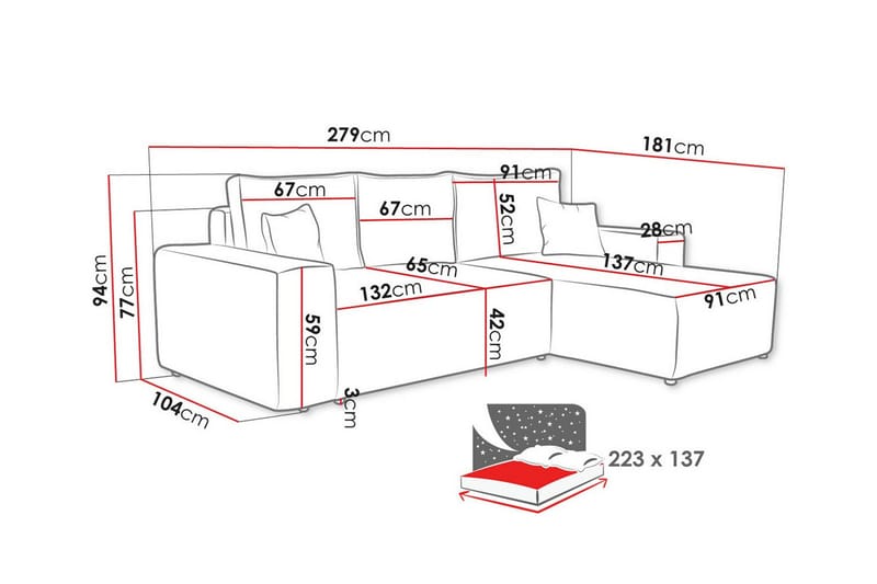 3-sits Hörnbäddsoffa Knocklong - Blå - Möbler - Soffa - Bäddsoffa - Hörnbäddsoffa