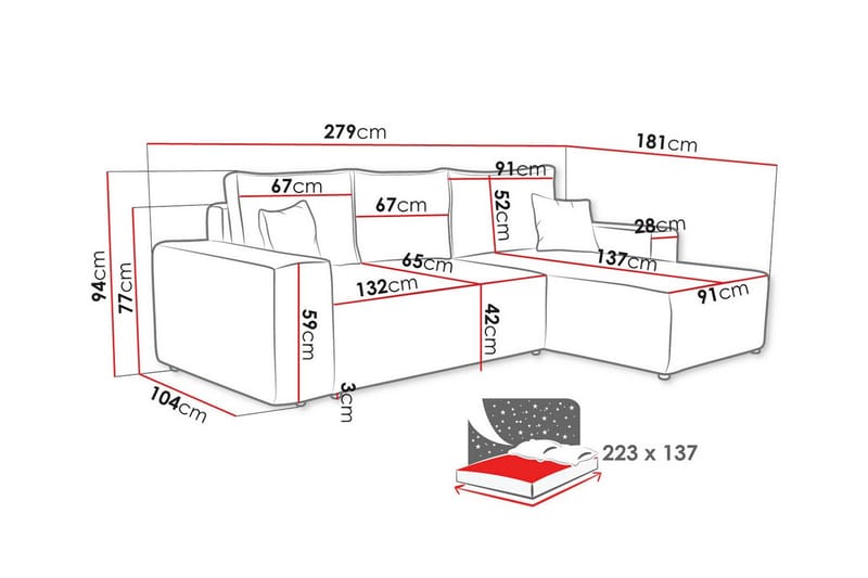 3-sits Hörnbäddsoffa Knocklong - Grå - Möbler - Soffa - Bäddsoffa - Hörnbäddsoffa