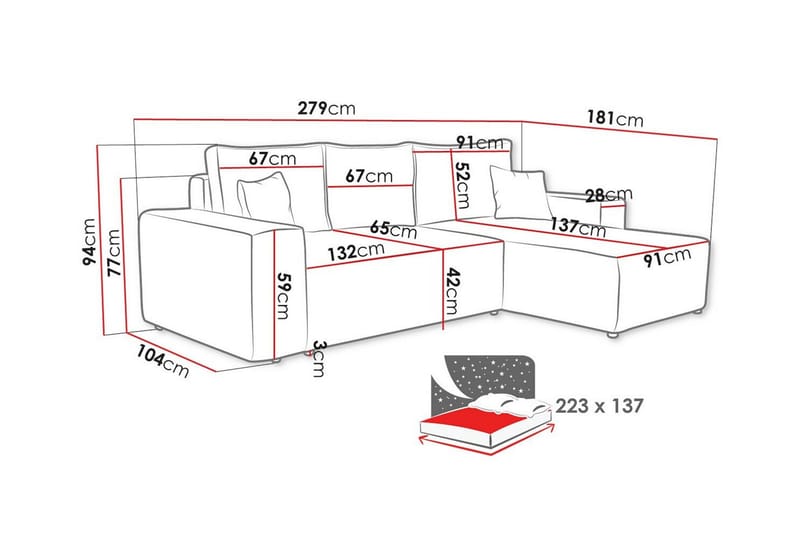 3-sits Hörnbäddsoffa Knocklong - Grå - Möbler - Soffa - Bäddsoffa - Hörnbäddsoffa