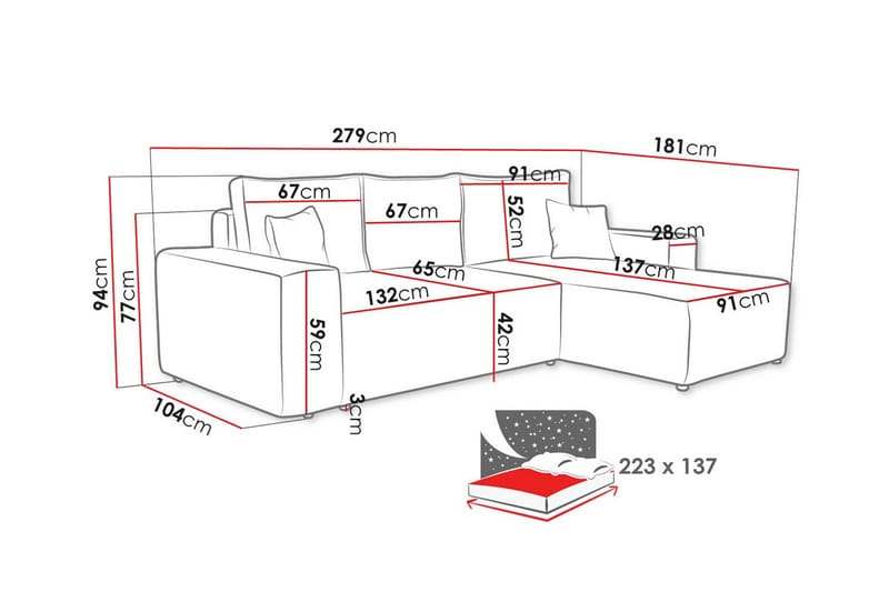 3-sits Hörnbäddsoffa Knocklong - Grön - Möbler - Soffa - Bäddsoffa - Hörnbäddsoffa