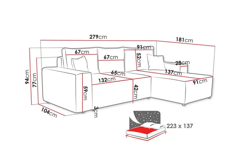 3-sits Hörnbäddsoffa Knocklong - Gul - Möbler - Soffa - Bäddsoffa - Hörnbäddsoffa