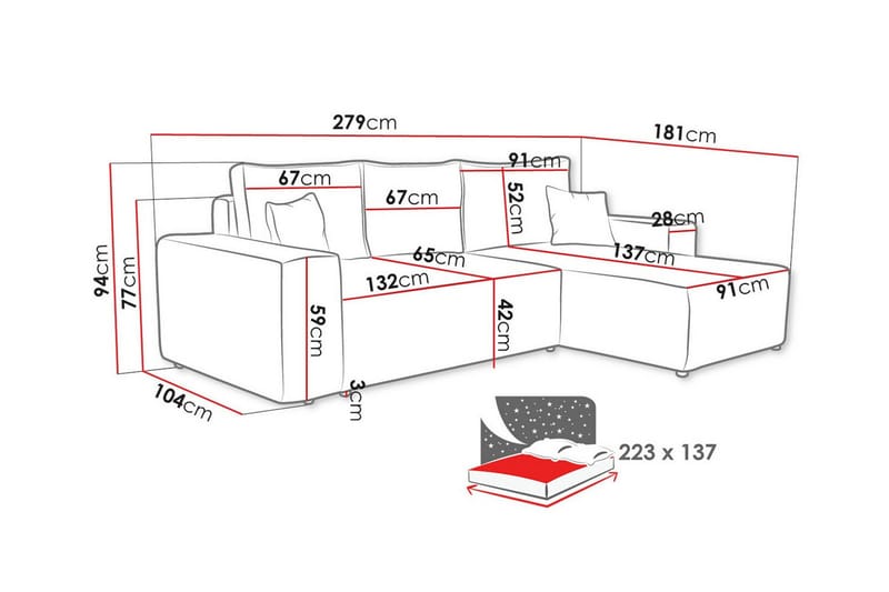 3-sits Hörnbäddsoffa Knocklong - Ljusgrå - Möbler - Soffa - Bäddsoffa - Hörnbäddsoffa