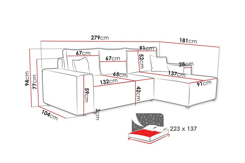 3-sits Hörnbäddsoffa Knocklong - Ljusgrå - Möbler - Soffa - Bäddsoffa - Hörnbäddsoffa