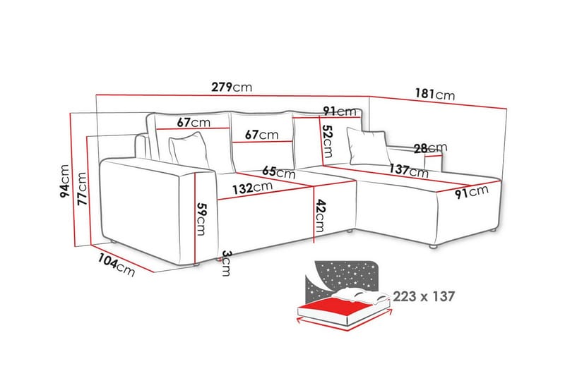 3-sits Hörnbäddsoffa Knocklong - Svart - Möbler - Soffa - Bäddsoffa - Hörnbäddsoffa