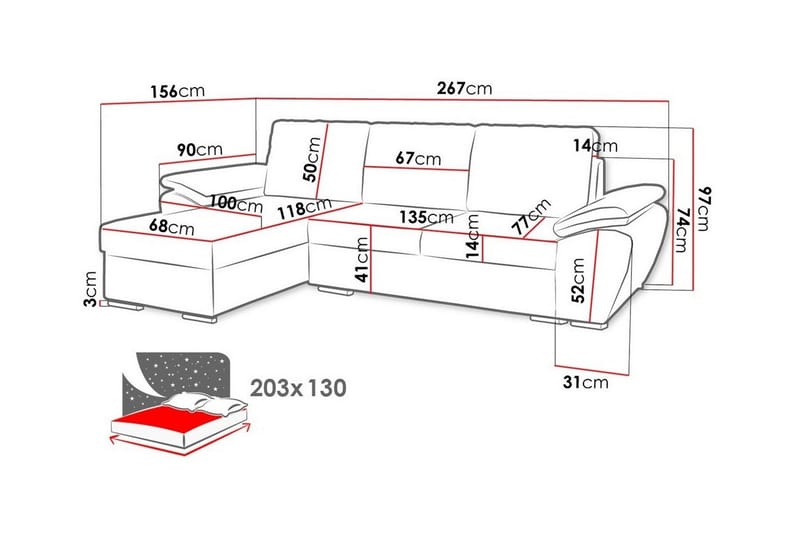 3-sits Hörnbäddsoffa Listowel - Vit - Möbler - Soffa - Bäddsoffa - Hörnbäddsoffa