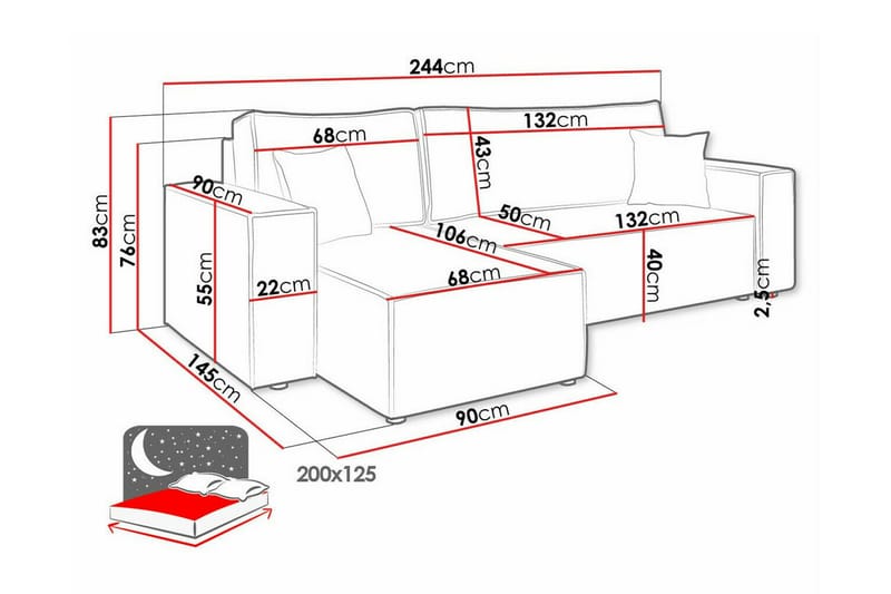 3-sits Hörnbäddsoffa Magston - Grå - Möbler - Soffa - Bäddsoffa - Hörnbäddsoffa