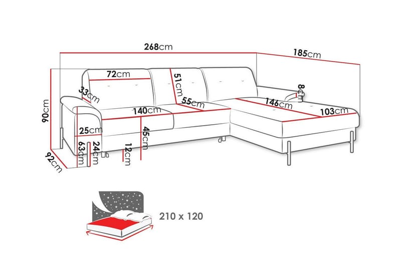 3-sits Hörnbäddsoffa Messner - Möbler - Soffa - Bäddsoffa - Hörnbäddsoffa