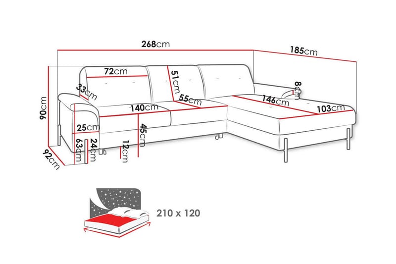 3-sits Hörnbäddsoffa Messner - Möbler - Soffa - Bäddsoffa - Hörnbäddsoffa